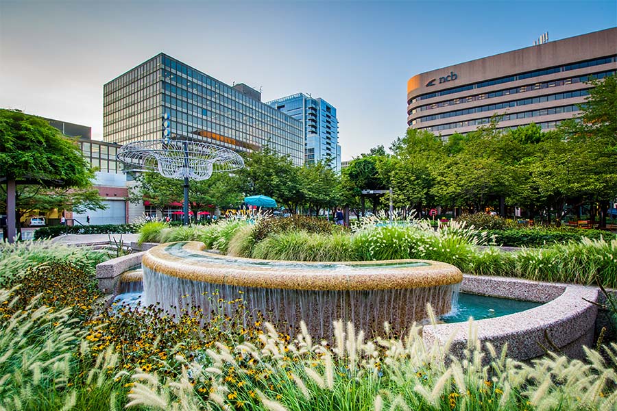Business Insurance - View Of Park Fountain And Commercial Buildings In Arlington Virginia